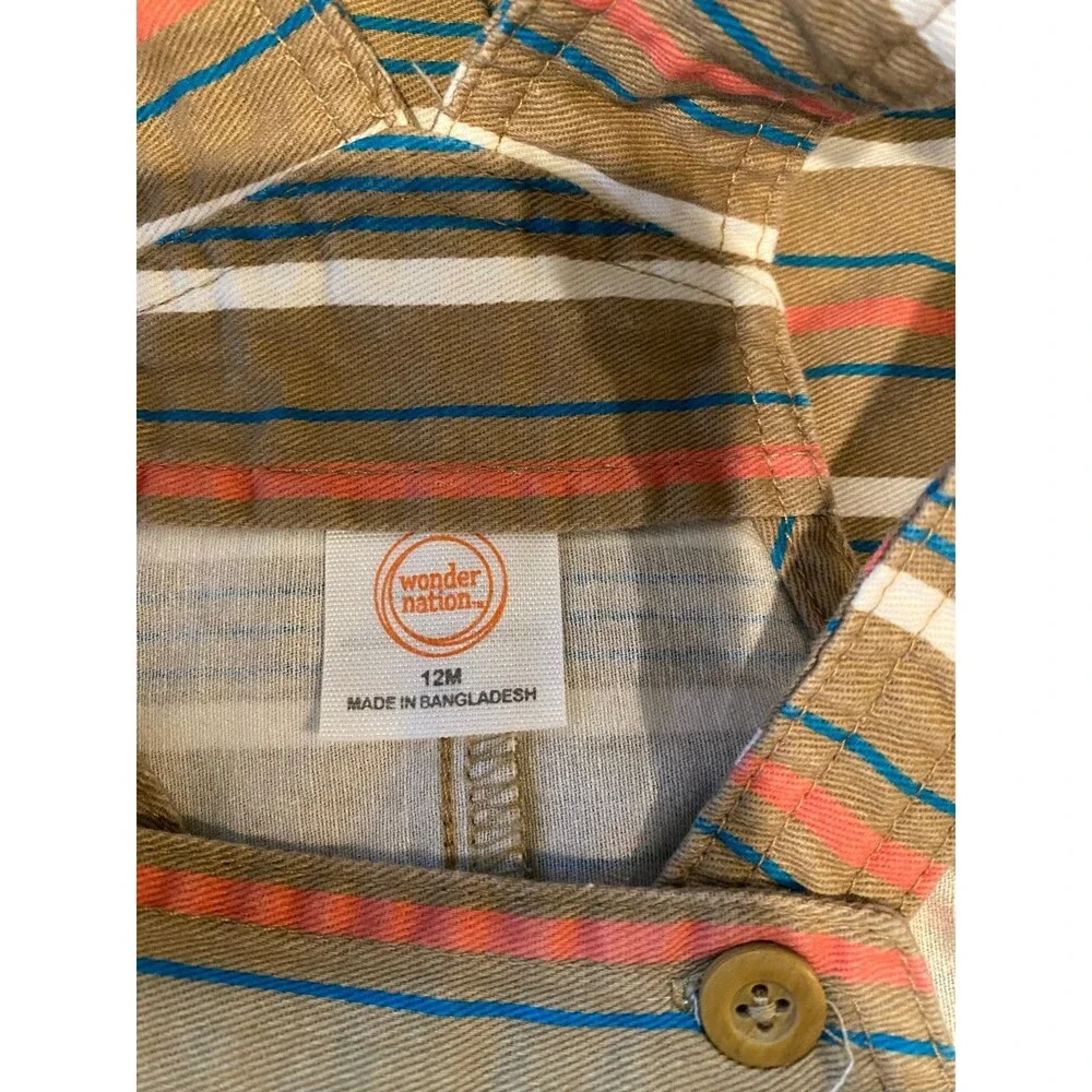 Boy's 12 Month Overalls Wonder Nation Brown Stripe Shortall Denim
